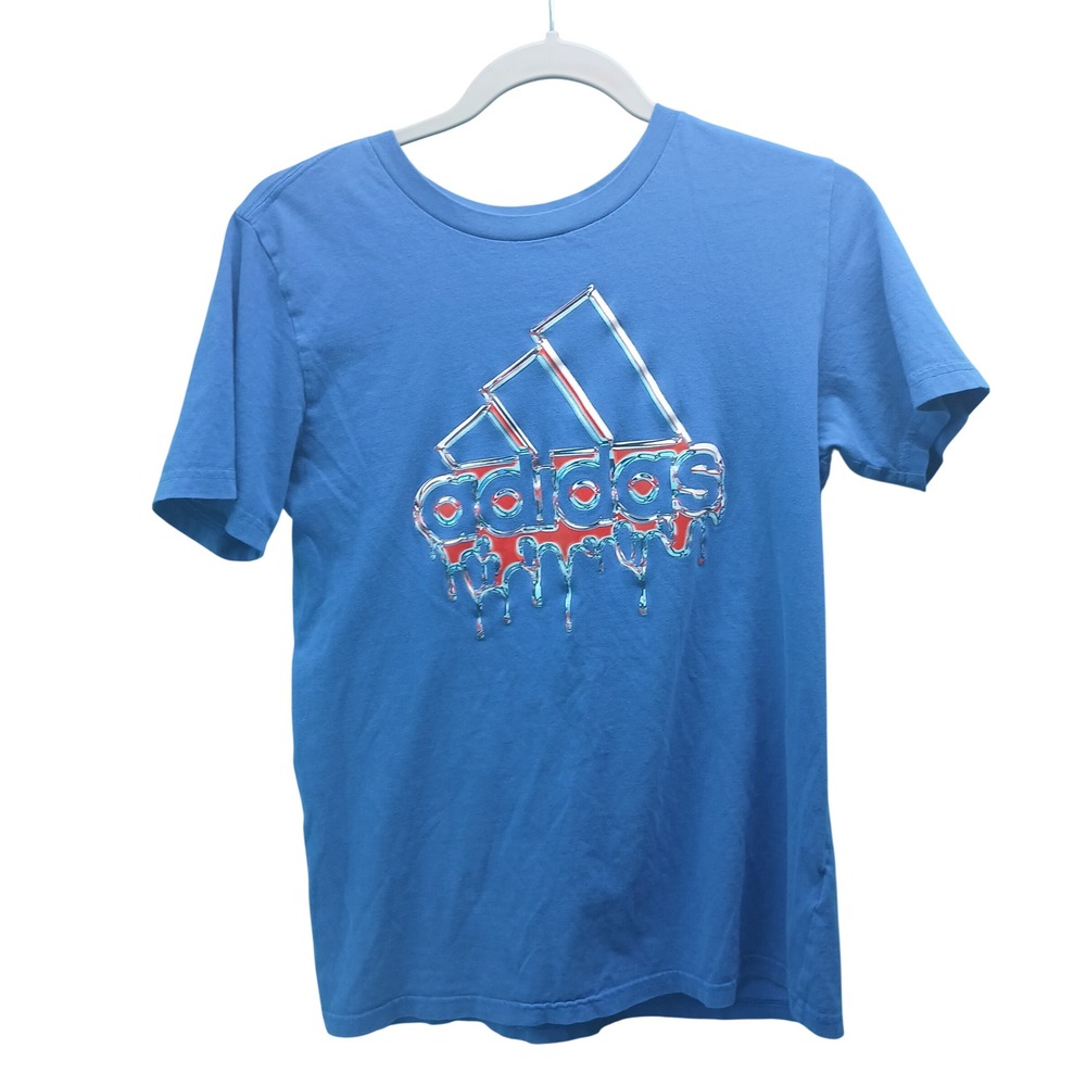 Adidas Mens‎ Blue Melting 3D Graphic Logo Cotton T-Shirt XL Y2K Aesthetic Retro